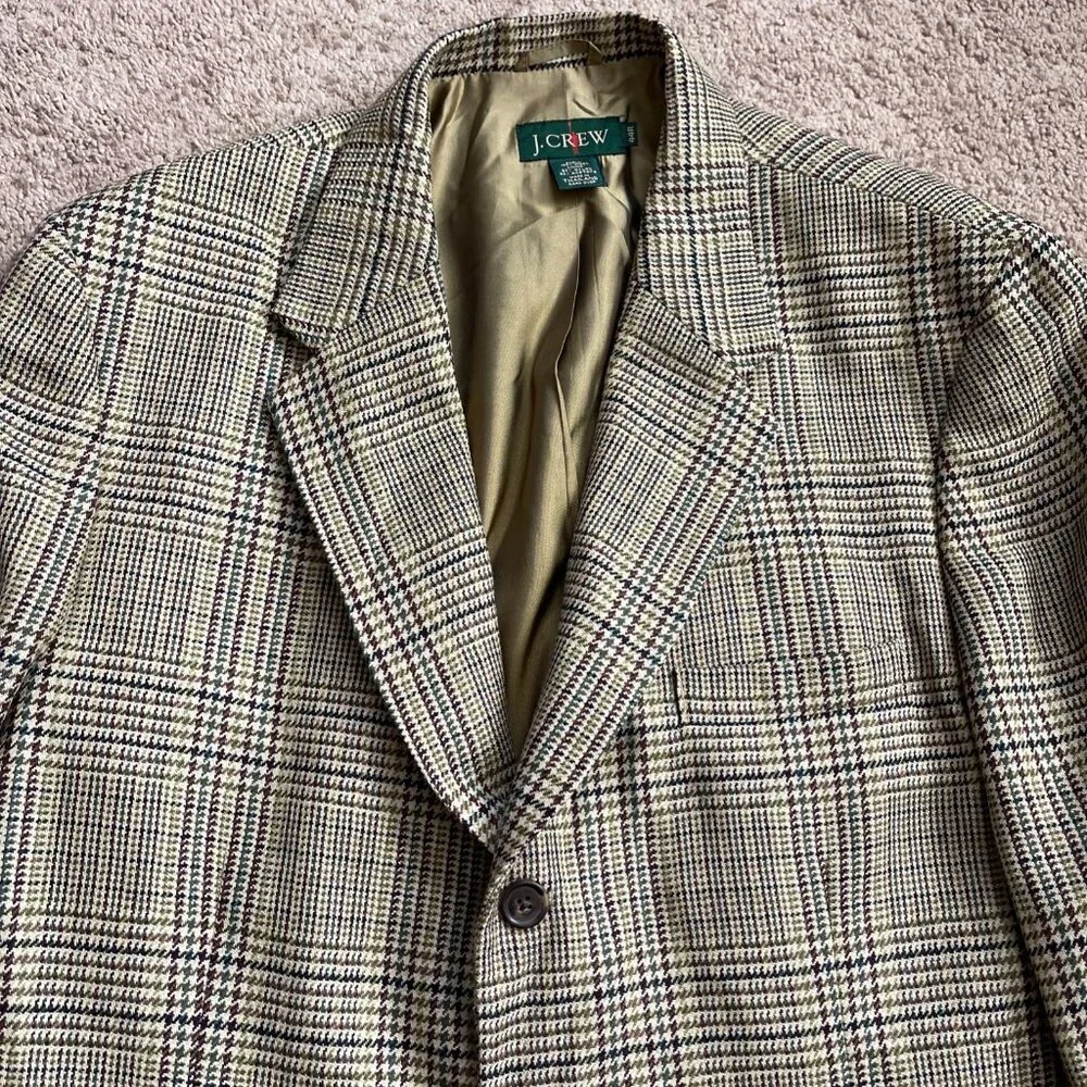 J.Crew 100% Wool Blazer Mens 44R Plaid Tweed Jacket Vintage Oarsman Classic